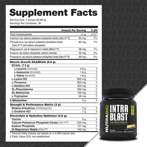 NutraBio Intra Blast BCAA EAA Electrolyte and Hydration Powder - Amino Acid Supplement, EAA/BCAA Powder - Non-GMO and Gluten Free - Sweet Tea - 30 Servings