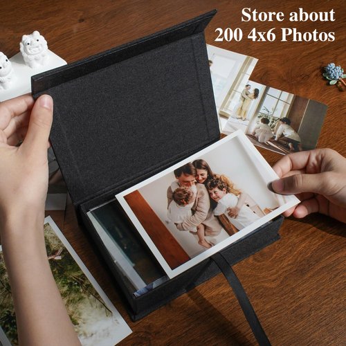 Hiwhy Photo Storage Box 4x6, Linen Photo Box, Memory Box Perfect to Store Your Photo, Pictures, Certificates, Scrapbooking Supplies, Keepsakes and Jewelry Black