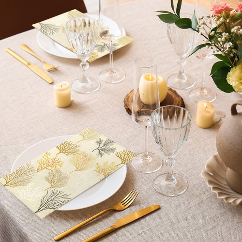 Geyoga 200 Pcs Sea Fans Guest Napkins 2 Ply Coral Themed Bathroom Napkins Ocean Beach Disposable Hand Towels Decorative Paper Napkin for Buffet Kitchen Bathroom Birthday Bridal Baby Shower Wedding