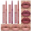 BestLand 6Pcs Matte Liquid Lipstick and Lip Liner Set, Non-Stick Cup Not Fade Waterproof Nude lipstick Makeup Kits Velvety Nude Lipliner Lip Gloss Make Up Gift Set (Set C)