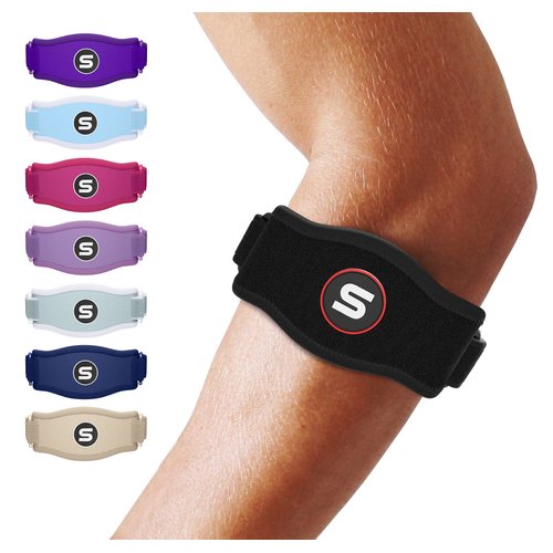 Sleeve Stars Tennis Elbow Brace for Men & Women, Brace for Tendonitis and Elbow Strap, Counterforce Band for Tendon Relief & Support for Forearm w/ 3 Straps Fits 9-23" (Single/Black)