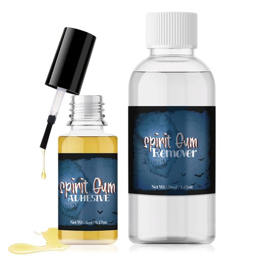 CHASPA Spirit Gum Adhesive and Remover Kit, Special Effects Makeup Kits for Face Body, 0.17oz Spirit Gum Glue + 1.01oz SFX Makeup Remover, SFX Make up Kit for Halloween, Special FX, Cosplay, Stage
