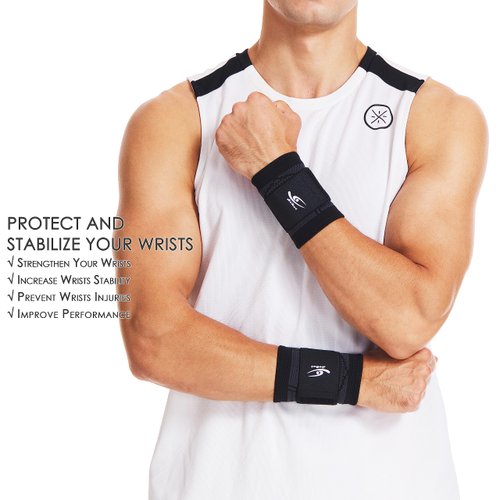 HiRui Wrist Brace Wrist Wraps Compression Wrist Strap, Wrist Support for Work Fitness Weightlifting Sprains Tendonitis, Carpal Tunnel Arthritis, Pain Relief, Adjustable Wristbands 2 PACK (Black, S)