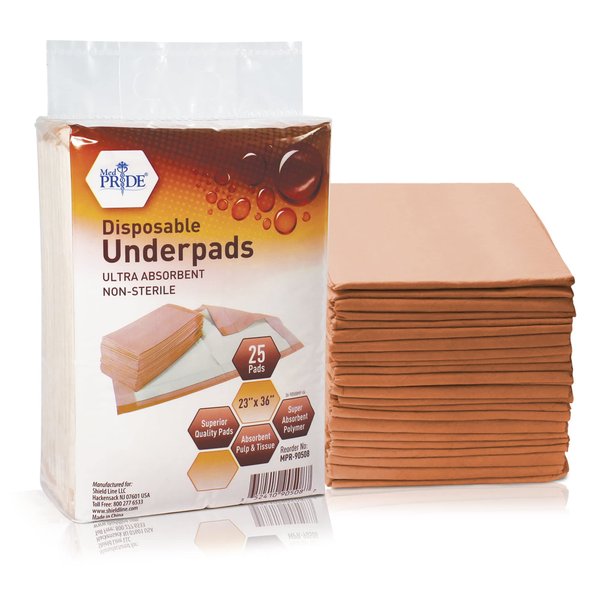 MED PRIDE Disposable Underpads 23”x36” | Super Absorbent Incontinence Pads, for Kids, Adults, Elderly, & Pets | for Bedding Protection & Puppy Training | Prevents Leakage & Accidents | 25 Count