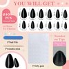 Bellelfin 240pcs Short Press on Nails Black Full Cover Short Almond Fake Nails, Thick Acrylic Nails Press Ons 12Sizes False Nails with Glue for Women Girls Fingernails Design