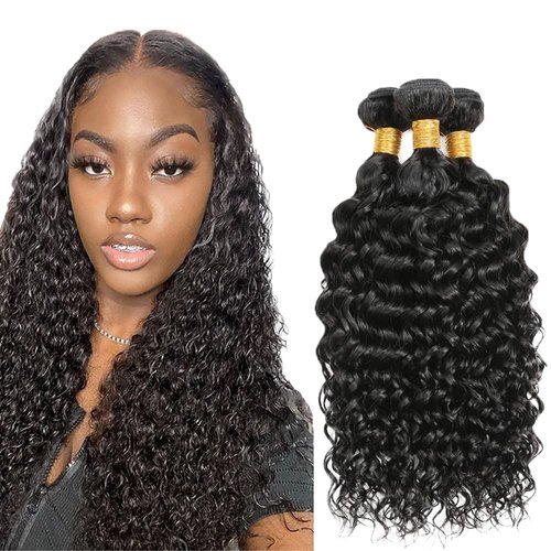 Natural Black Bundles Human Hair Color #1B Kinky Curly Bundles Grade 8A Brazilian Virgin Human Hair 3 Bundles 26 28 30 Inch Double Weft Natural Color Wet and Wavy Bundles
