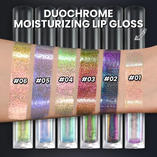 JUR MORNIER Chameleon Lip Gloss Magic Color Changing Moisturizing Lip Oil Multichrome Sparkly Metallic Color Intense with Highly Pigment Liquid Lipstick (03, 3.5ml)