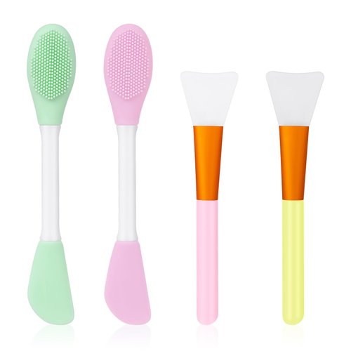 Jeffdad 4pcs Silicone Face Mask Applicator, Reusable Double-Ended Moisturizers Applicator Tools Soft Mud Mask Applicator Brush for Mud, Clay, Charcoal Mixed Mask(Type2)