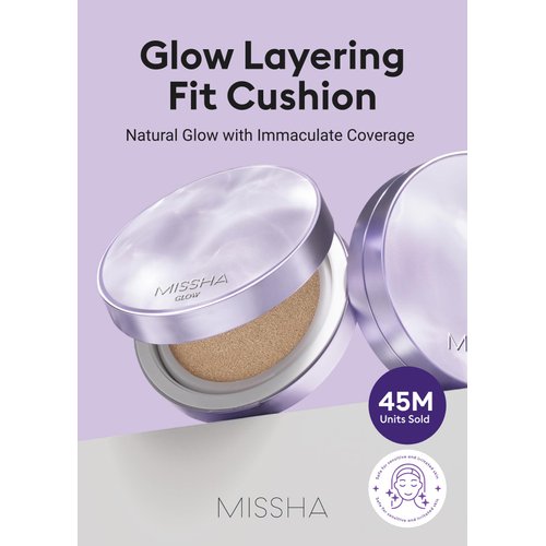 MISSHA Serum Cushion Glow Layering Fit Cushion Foundation No.23 Sand Natural Beige for Neutral Skin Tone, Korean Foundation Makeup, Rich-Texture, Full-Coverage, 24-Hr Hydrating, Triple Glow System