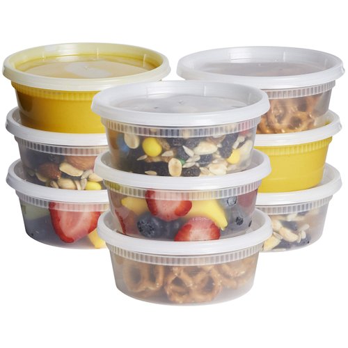 Comfy Package, Plastic Deli Disposable Food Storage Containers with Airtight Lids - Slime Containers [48 Sets - 8 oz.]