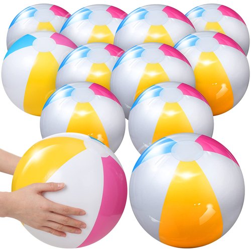 12 Pieces Beach Ball 12 Inch Inflatable Ball Colorful Inflatable Glossy Panel Beach Ball Bulk Floating 16 Inch Deflated Size for Swimming Pool Summer Birthday Party Outdoor Activities Supplies