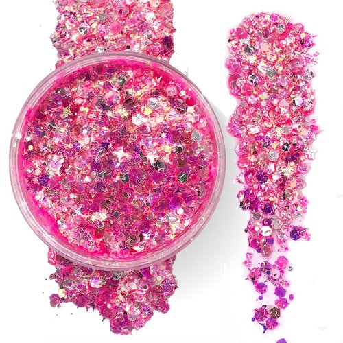 Neon Pink - Holographic Body Glitter Gel for Body, Face, Hair - Vegan & Cruelty Free - Electric Bliss Beauty (Neon Pink)