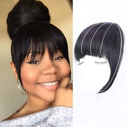 G&T Wig Yaki Clip in Bangs for Black Women Short Kinky Straight Bangs Hair Extensions Clip on Bangs with Temple Thick Bangs Fringe Hairpieces (1B,single bangs)