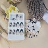 24 Pcs French Tip Fake Nails Black Flower Press on Nails, Round Head Almond Shaped Press on Nails Full Cover False Nails with Designs Black Nail Tips Acrylic Nails for Women DIY Manicure Decorations