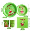 sparkepic 100Pcs Christmas Tableware Set | Festive Green Christmas Characters | Disposable Dinnerware for Christmas Party Decorations | 50 Paper Plates, 25 Napkins, 25 Cups Included
