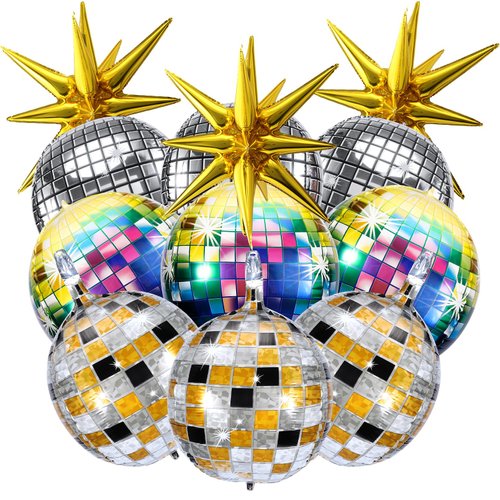 Blcculi 12 PCS Disco Ball Balloons,4D Multicolor Disco Balloons,22 inch Huge Gold Explosion Star Aluminum Foil Balloons for Birthday Bachelorette Party,80s 90s Disco Party Decorations Party Supplies