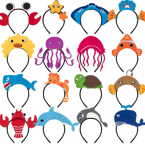 16 Styles of Felt Fabric Headband for Under The Sea Party Decorations, Ocean Animal Themed Party Favors, Beach, Pool, Mermaid, Zoo Parties Supplies, Kid Birthday Dress-up Hair Hoop, Halloween Costumes