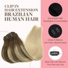 GOO GOO Clip in Hair Extensions Real Human Hair, 16inch 120g 7Pcs, 4/18 Balayage Chocolate Brown Highlighted Dirty Blonde, Remy Human Hair Extensions Clip ins for Women, Natural Human Hair