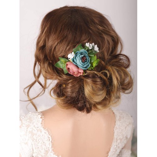 Kercisbeauty Dusty Blue Floral Hair Comb Wedding Bridal Headpiece Girl Prom Hair Accessories Garden Wedding Hair Dress