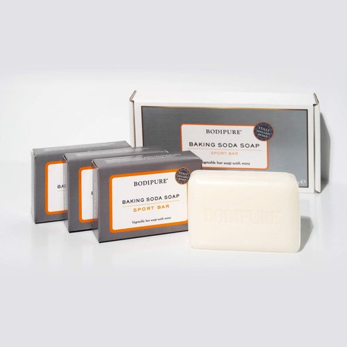 Bodipure 3 Pack of Natural Refreshing & Cooling Mint Sport Exfoliating Bar Soap - Deodorizing Cleanser for Face and Body (4 oz. each)