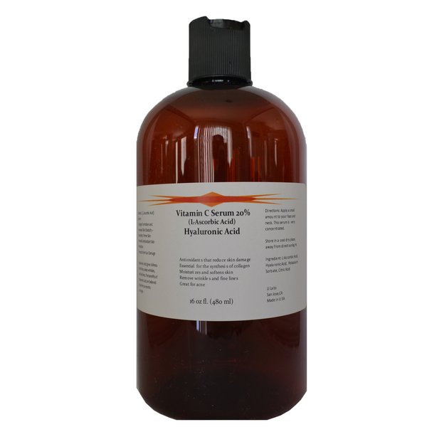 Vitamin C Skin Serum 20% (L-Ascorbic Acid) with Pure Hyaluronic Acid Anti Aging Serum (16oz)