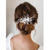 Latious Silver Flower Bride Wedding Hair Comb Pearl Bridal Side Comb Crystal Hair Piece Leaf Hair Accessories for Women and Girls (Silver)