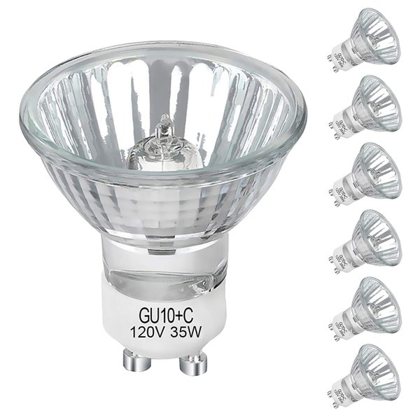 GU10 Halogen 35W Bulbs, 6 Pack GU10+C 120V 35W Halogen Light Bulbs with Long Lasting Lifespan, Dimmable MR16 GU10 Light Bulb for Track Light, Recessed Light, Range Hood Light Bulbs, 2700K Warm White