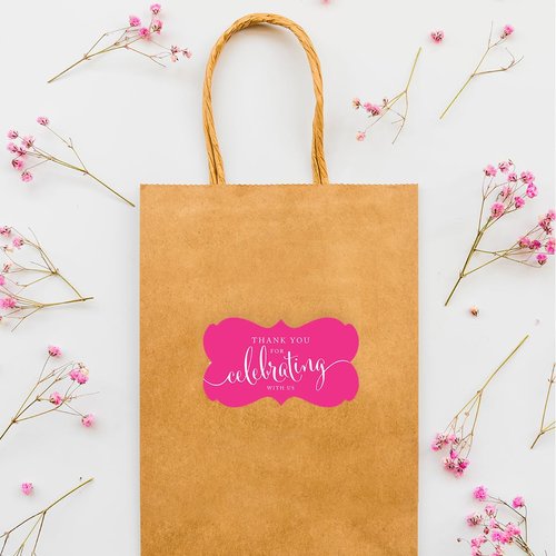 Andaz Press Fancy Frame Rectangular Label Stickers, Thank You for Celebrating with Us, Fuchsia, 36-Pack Wedding Decorations, Wedding Favors, Stickers for Packaging, Party Favor