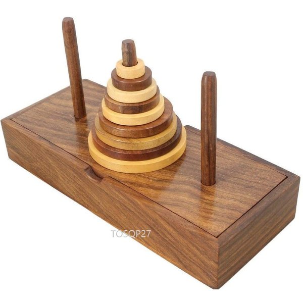 TOSQP27 Tower of Hanoi Game Gift Wooden Puzzle Brainteaser Hanoi Tower 9 Rings Logic Games Brain Teaser Learning Intellectual Thinking Toy Premium Rosewood