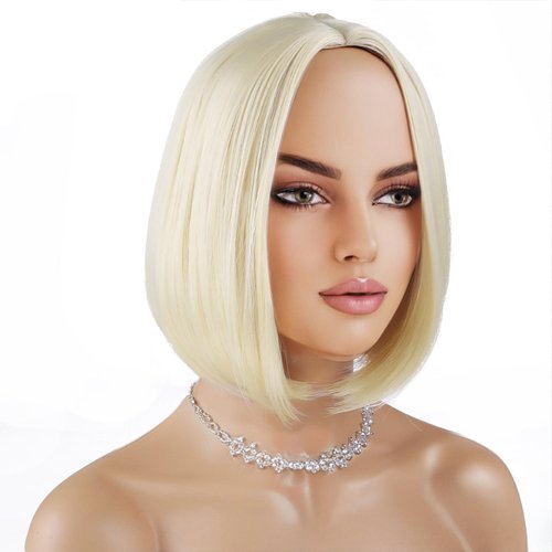 PATTNIUM Blonde Bob Wig for Women Short Straight Blonde Wig Dirty Blonde Bob Wig Short Bob Wigs Heat Resistant Synthetic Wig with Wig Cap (Light Blonde)