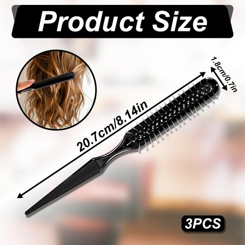 ZEYIYER 3PCS Wig Brush for Synthetic Hair, Professionals Wig Comb, Portable 3 Row Comb for Natural Hair, Pointed Tip Metal Hair Comb Synthetic Hair Brush(Black)