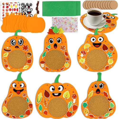 200pcs Thanksgiving Pumpkin Coaster Craft Kit 12 Set Fall Foam Craft Kit for Kids DIY Make you own Pumpkin Table Cup Mats Autumn Party Decor Supplies Favors for Gift Home Kitchen Dining Activities