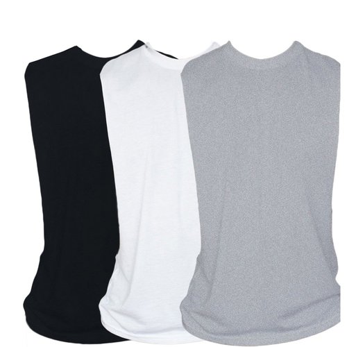 ZUEVI Men's Muscular Cut Open Sides Bodybuilding Tank Top Gym Workout Stringer T-Shirt Pack of 3(Black&White&Gray-L-M)