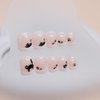 Hallowen Cat Press on Nails Short Square Shaped French Tip Fake Nails with Cute Cartoon Black Cats and Fish Design Pink Glossy False Nails Full Cover Acrylic Nails Stick on Nails for Women