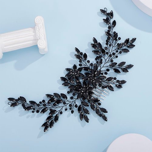 Kercisbeauty Statement Black Rhinestones Beads Big Hair Comb for Wedding Brides Women Vintage Handmade Hair Accessories for Women