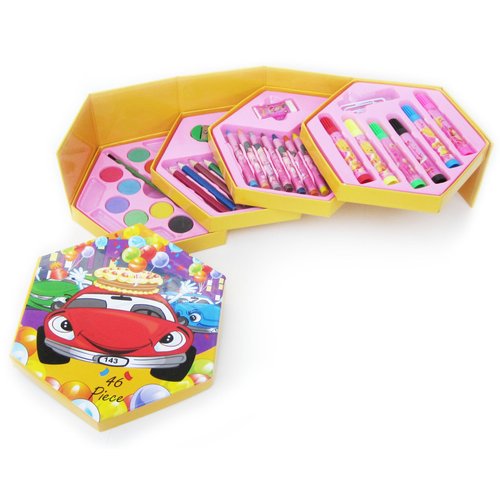 Art Set for Kids - Deluxe Kit with Colored Pencils, Crayons and More - Childrens Arts Craft Supply Organizer/Storage Box - Great Gift for Boys or Girls - 46 Pieces (Yellow)