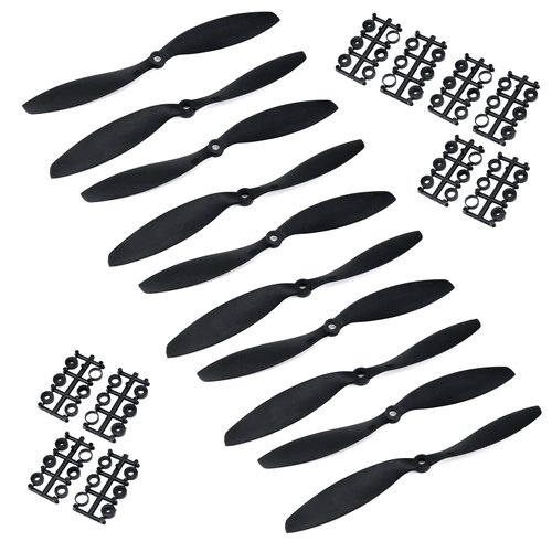 Mewutal RC Propeller,FPV Propeller, 2 Blade Fixed Wing Aircraft Toy, 5 Pairs 9x4.7 Inch Plastic Black with Adapter Rings.
