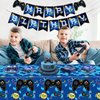 81 Pcs Video Game Party Supplies - 7th Birthday Video Game Party Decor Dinner Plates Napkins Video Game Tablecloth Forks Gaming Party Pack for Kid Boy 7th Birthday Party, Serves 20 (7th)