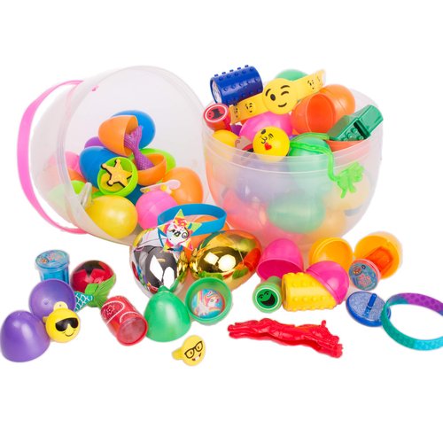 Veil Entertainment Premium Toy Filled Plastic Easter Eggs 11" Jumbo Egg Container, 46-Pack
