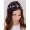 SWEETV Handmade Wedding Headband Flower-Leaf Bridal Headpieces for Wedding Hair Accessories Brides Hair Pieces Gold