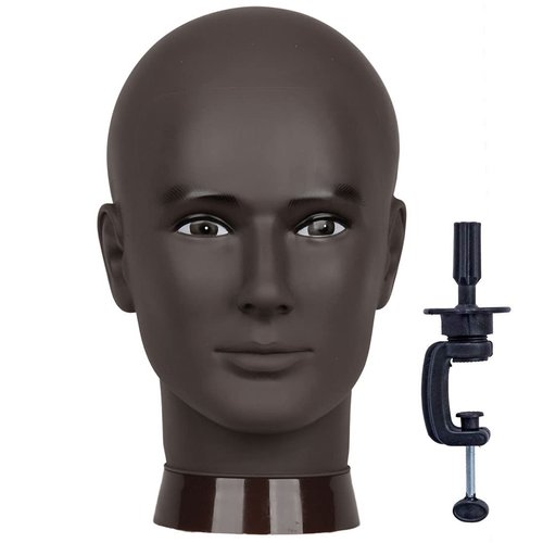 Newshair Bald Mannequin Head Male Wig Head Professional Cosmetology for Wig Making and Display Hat Helmet Glasses or Masks Display Head Model with Free Clamp Stand (Blck)
