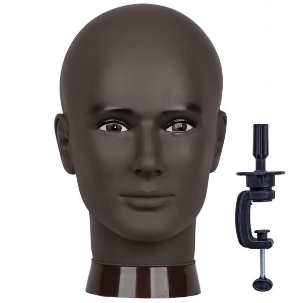 Newshair Bald Mannequin Head Male Wig Head Professional Cosmetology for Wig Making and Display Hat Helmet Glasses or Masks Display Head Model with Free Clamp Stand (Blck)