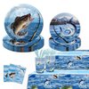 142Pcs Gone Fishing Party Decorations Fishing Birthday Party Decorations Gone Fishing Party Plates Napkins Cups Tablecloth for Go Fishing Birthday Party Supplies