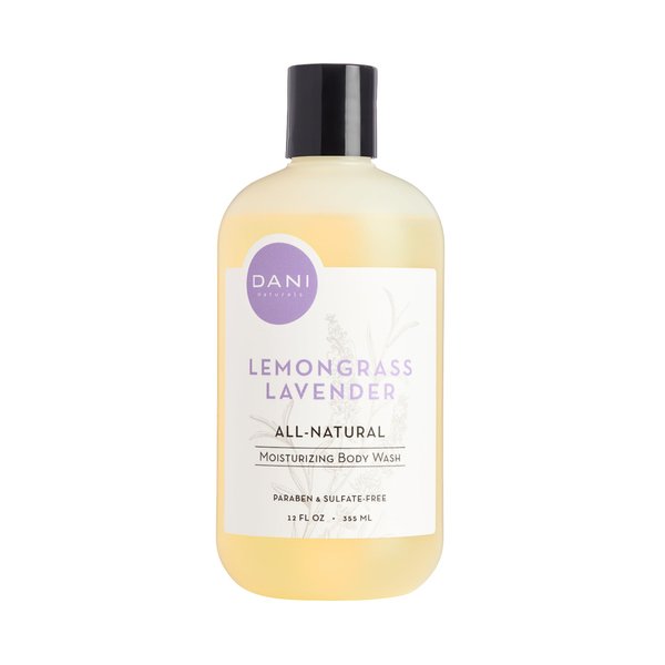 DANI Moisturizing Body Wash Naturals - Calming Lemongrass Lavender Aromatherapy- Organic Aloe Vera & Natural Glycerin - Paraben & Sulfate Free Shower Gel - 12 Ounce Bottle