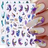 4 Sheets Purple Marble Smoky Nail Stickers,Blue Abstract Geometry Line Nail Art Stickers Golden Wave Lines Nail Decals Spring Butterfly Nail Design Sticker Nails For Nail Art Supplies Nail Accessories