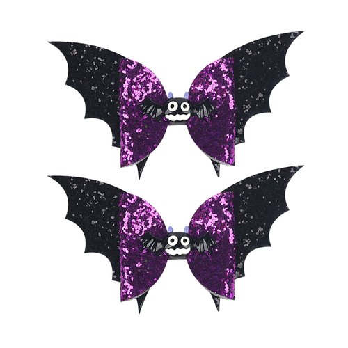 Halloween Hair Bow Clips for Women Bat Bow Hair Clips Cute Bows Clips for Girls Glitter Bows Hair Scary Bat Hair Barrettes Black Purple Hair Pins Halloween Accessories for Party Hair Decoration 2Pcs