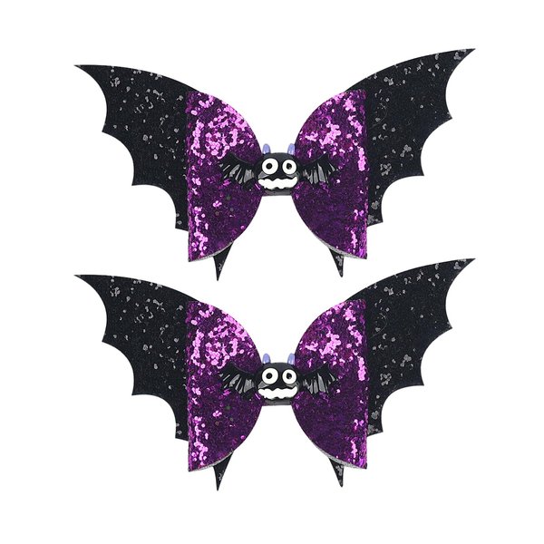 Halloween Hair Bow Clips for Women Bat Bow Hair Clips Cute Bows Clips for Girls Glitter Bows Hair Scary Bat Hair Barrettes Black Purple Hair Pins Halloween Accessories for Party Hair Decoration 2Pcs