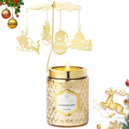 Christmas Candles Gift,Cinnamon Apple Scented,Birthday Gifts for Mom Daughter Sister Wife, Merry Christmas Candle Gift for Her Rotatable Scented Candles Gifts for Christmas, Anniversary, Thanksgiving