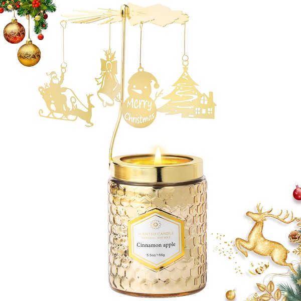 Christmas Candles Gift,Cinnamon Apple Scented,Birthday Gifts for Mom Daughter Sister Wife, Merry Christmas Candle Gift for Her Rotatable Scented Candles Gifts for Christmas, Anniversary, Thanksgiving