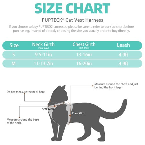 PUPTECK Cat Harness and Leash Set Escape Proof Reflective Cat Walking Harness Adjustable Soft Breathable Mesh Vest for Small Pets, Aquamarine, S
